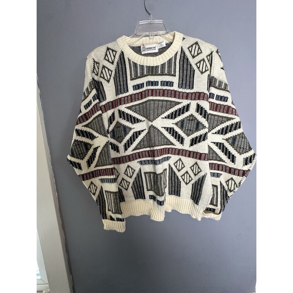 Vintage London Fog Knit Sweater Large Dad Grandpa Pullover Arcylic Wool Blend